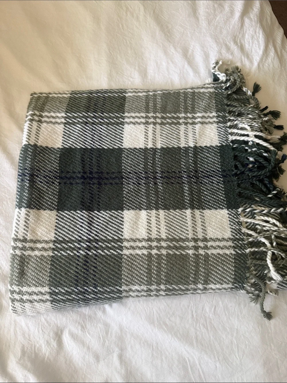 Hearth & Hand with Magnolia Green Plaid Woven Throw Blanket with Fringe 50x60